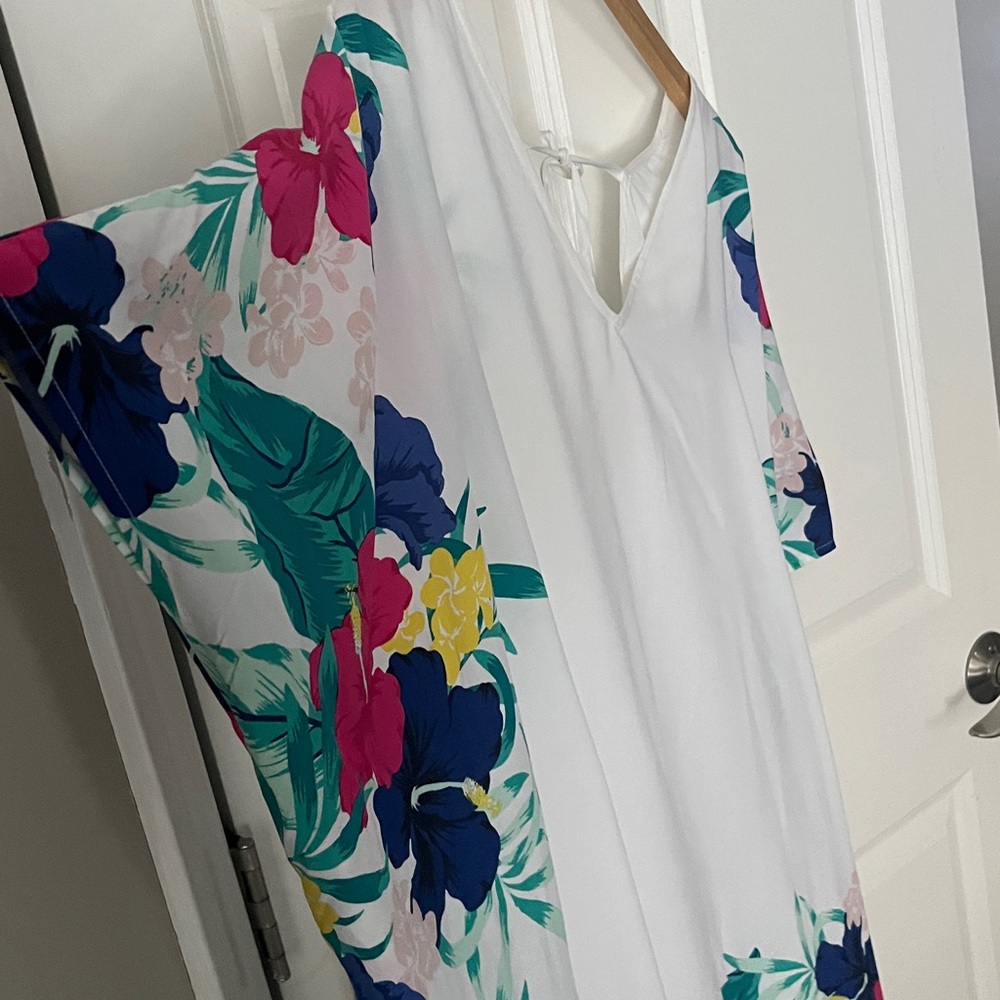 Floral Swim Cover Up kaftan White floral 26/28 - Picture 2 of 6